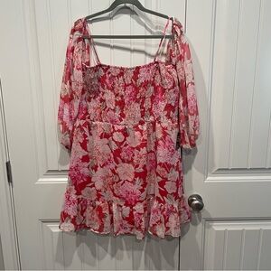 Express XL Pink Floral Smocked Mini Dress